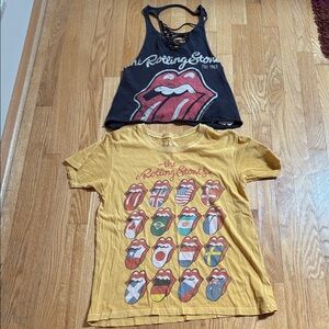 2 Stones tees. Vintage look. Yellow is XS (runs big), dark one is probably small